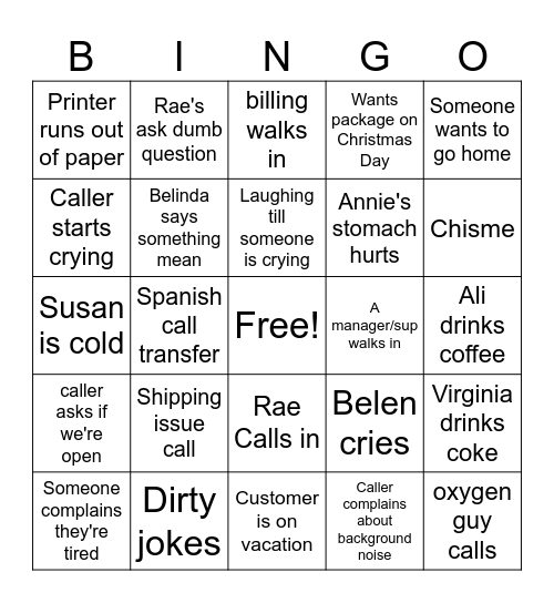 Christmas Day Bingo Card