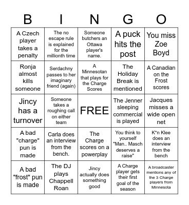 CHARGE | FROST | BINGO CARD Bingo Card