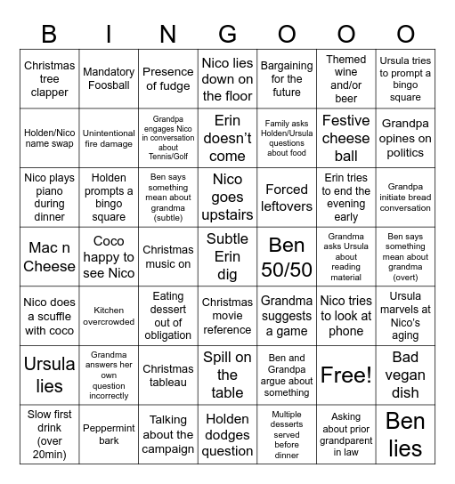 Family Bingo Card