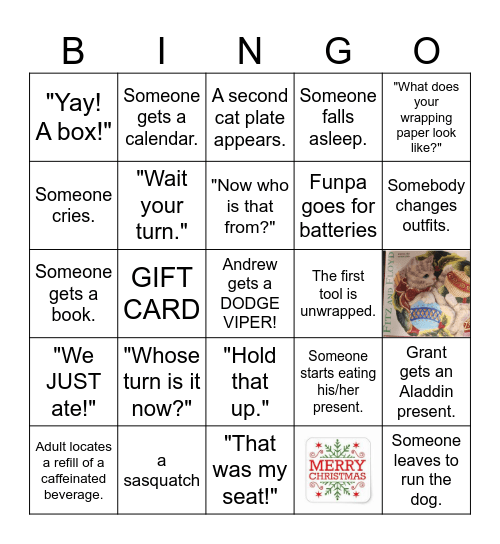 Hodgson Family Christmas Bingo Card