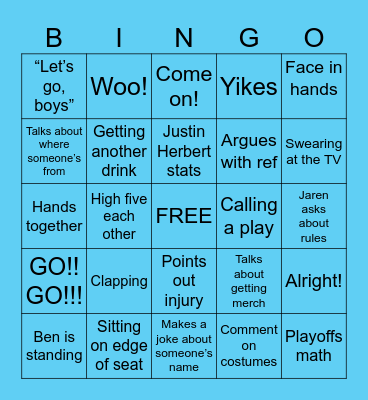 Boys watching football Bingo Card