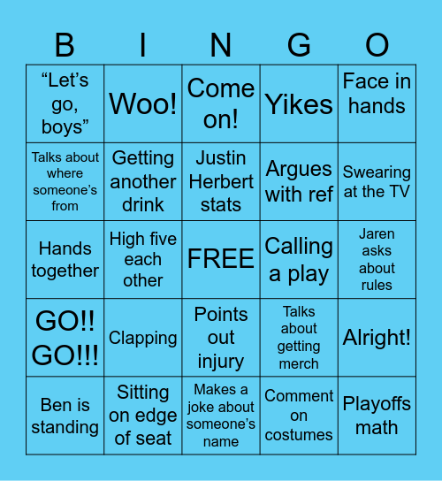 Boys watching football Bingo Card