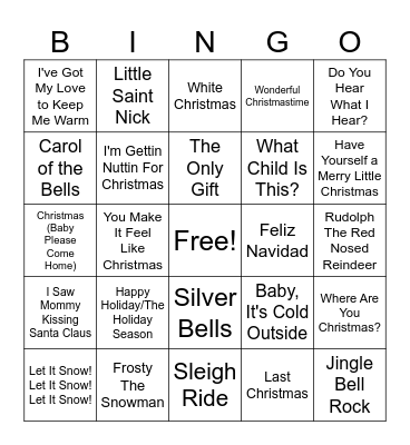 Christmas Eve Music Bingo Card