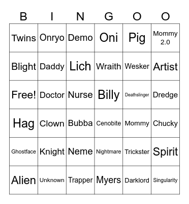 DBD KILLERS Bingo Card