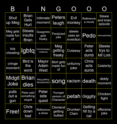 Family Guy Bingo Card
