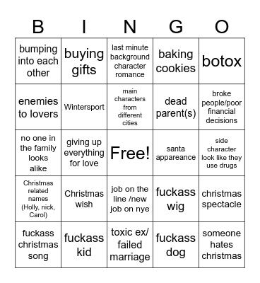 Hallmark christmas movie Bingo Card