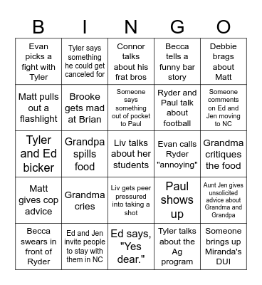 Xmas Eve BINGO Card