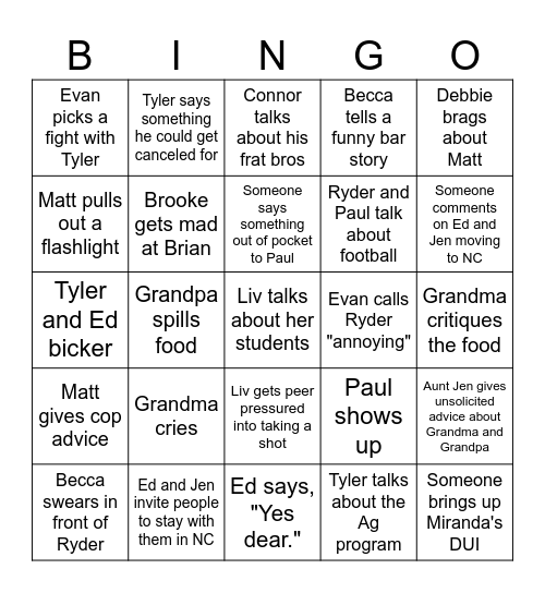 Xmas Eve BINGO Card