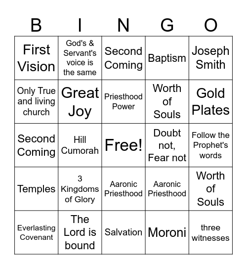Doctrine and Covenants Bingo Card