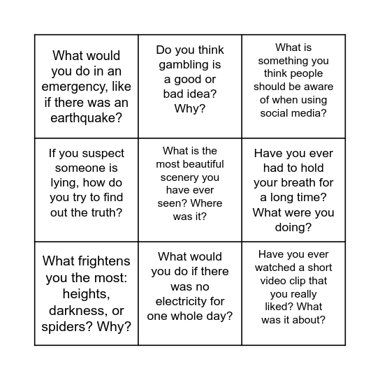 高頻U22 1~15 Bingo Card