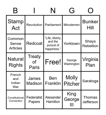 History Bingo Card