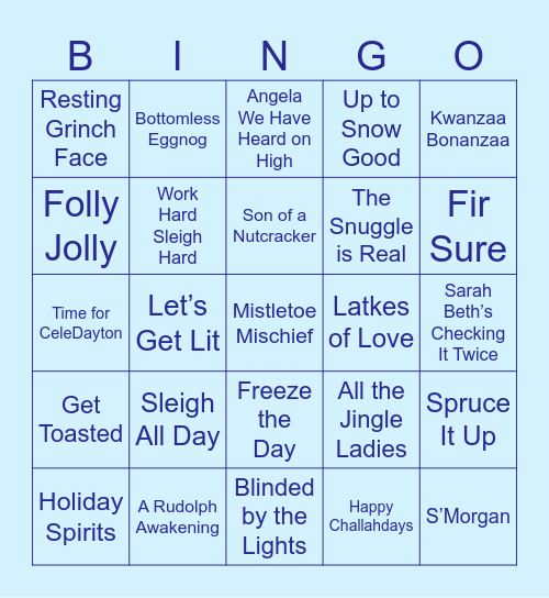 WB&E Team Holiday Hangout Bingo Card