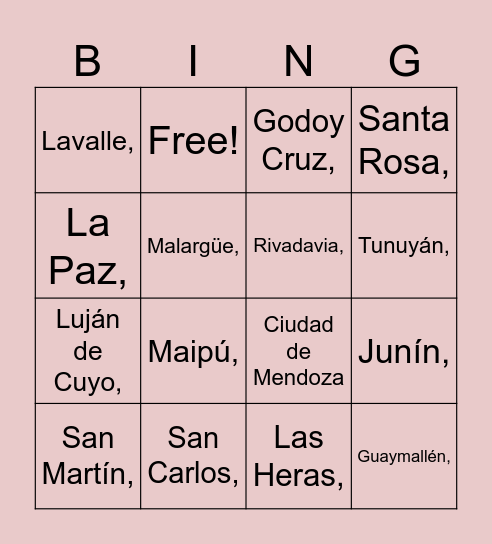 DEPARTAMENTOS Bingo Card