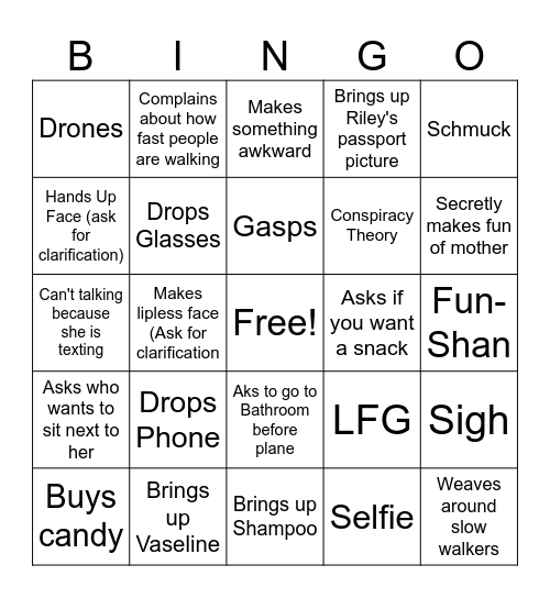 Airport Bingo (Don't show parents) Bingo Card