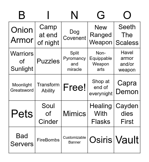 Elden Ring Bing D Bingo Card