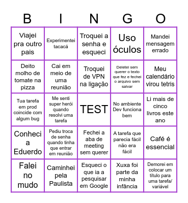 TEST Bingo Card