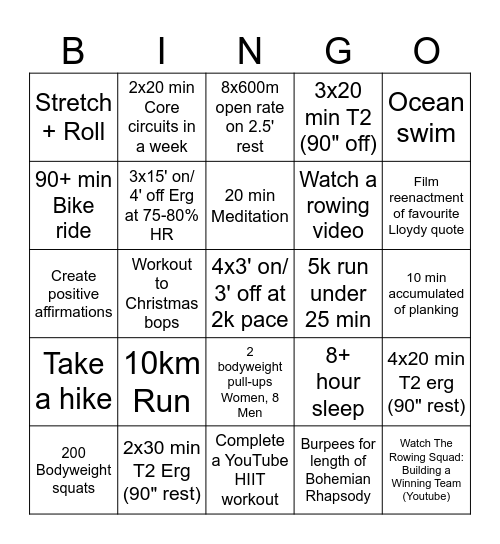 Christmas Rowing Bingo Card