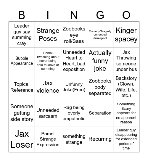 Simga Bingle Bingo Card