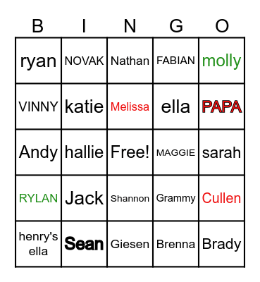 KRATOCHVIL FAMILY BINGO Card