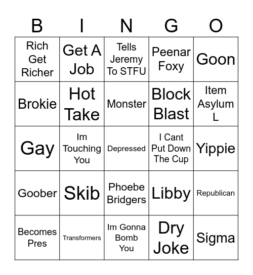 Gooner Alex Niot Skigma Bingo Card