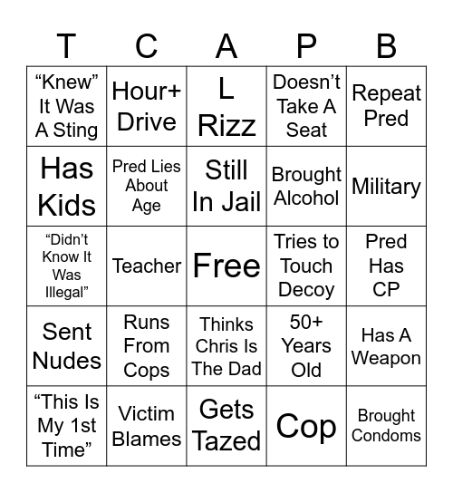 To Catch A Predator BINGO Card