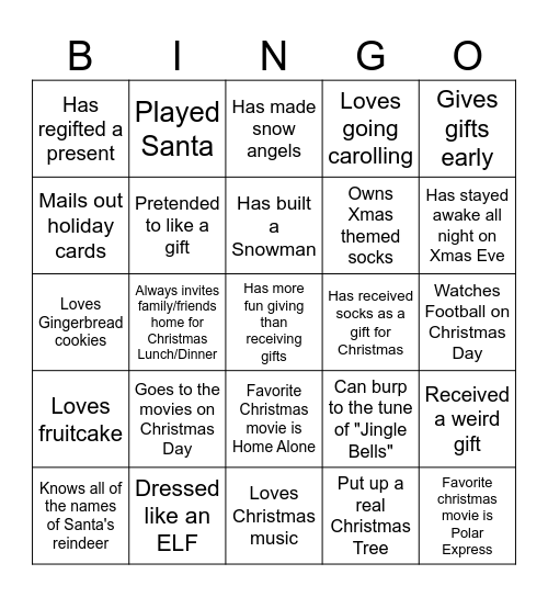 Christmas Bingo Card