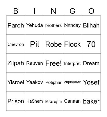 VaYeshev Bingo Card