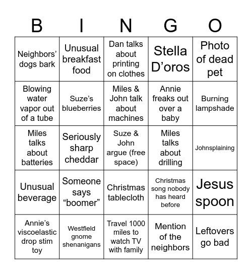 Christmas with the parents 2024 Bingo Card