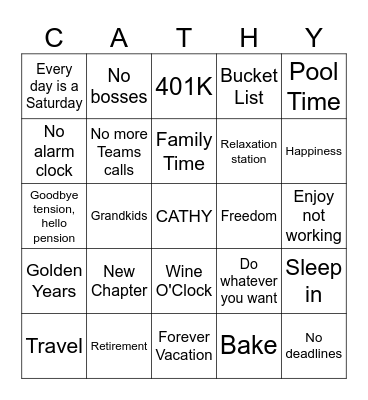 Cathy Bingo Card