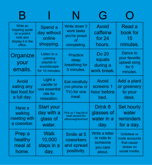 Healthy Habits BINGO (2) Bingo Card