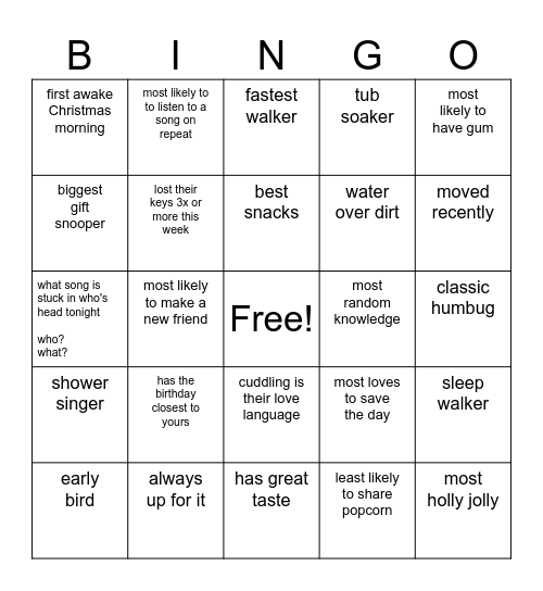 First Stop Bingo Card