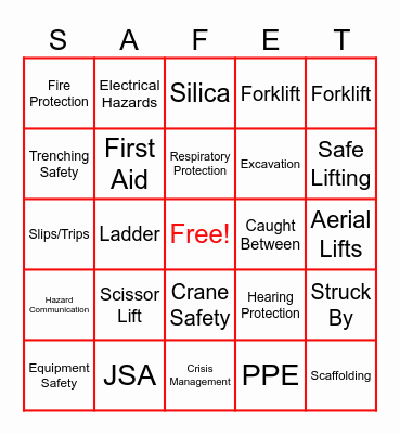 December Safety Meeting Bingo Card