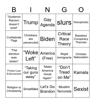 Conservative Families Bingo Card