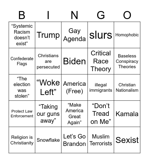 Conservative Families Bingo Card