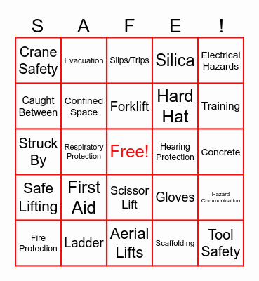 December Safety Meeting Bingo Card