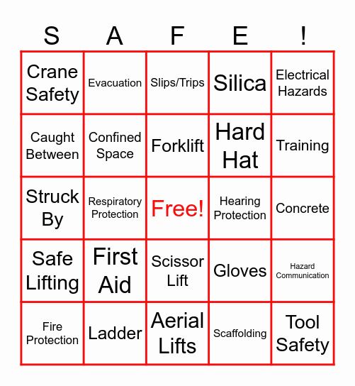 December Safety Meeting Bingo Card