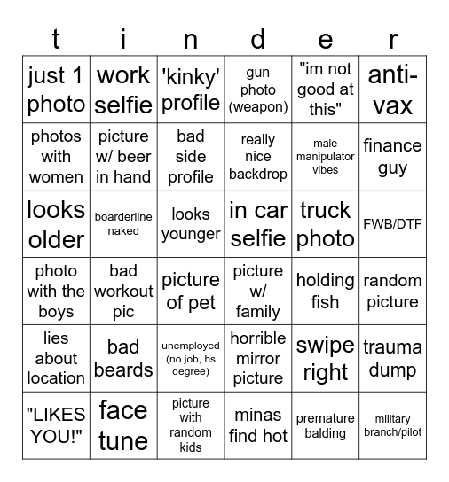 minas tinder Bingo Card