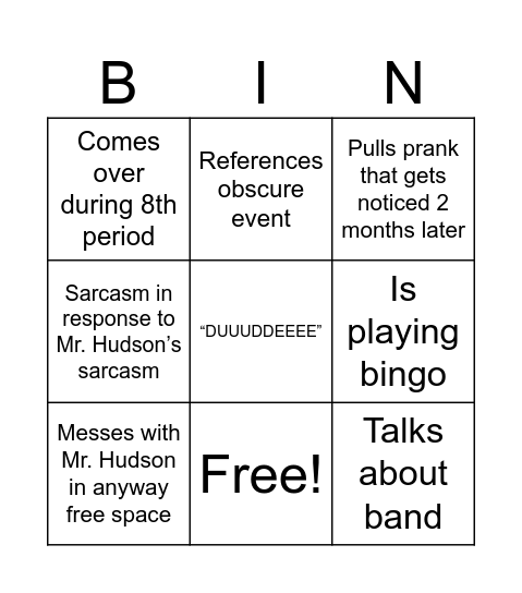 Hannah and Olivia Bingo Card