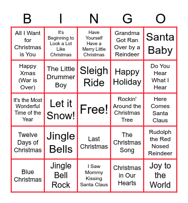 Christmas Songs Bingo Card