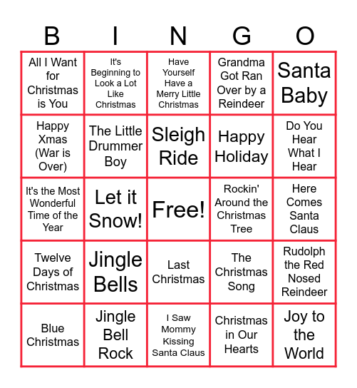 Christmas Songs Bingo Card