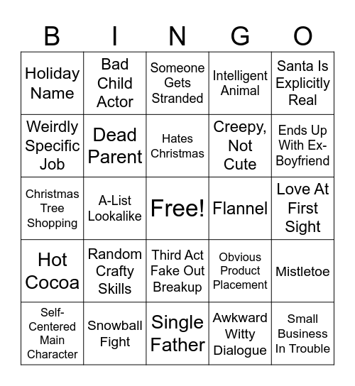 Hallmark Movie Bingo Card