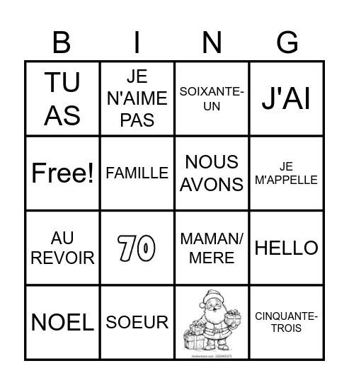 FRENCH BINGO Card