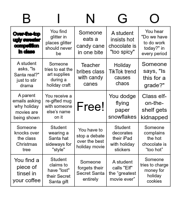 Middle School - Holiday B I N G O Bingo Card