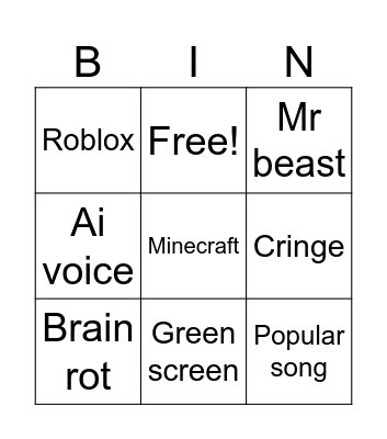 YouTube shorts bingo Card