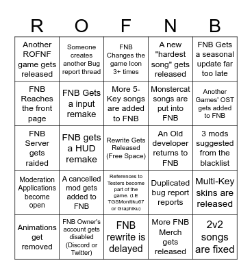 FNB Bingo Card