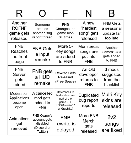 FNB Bingo Card