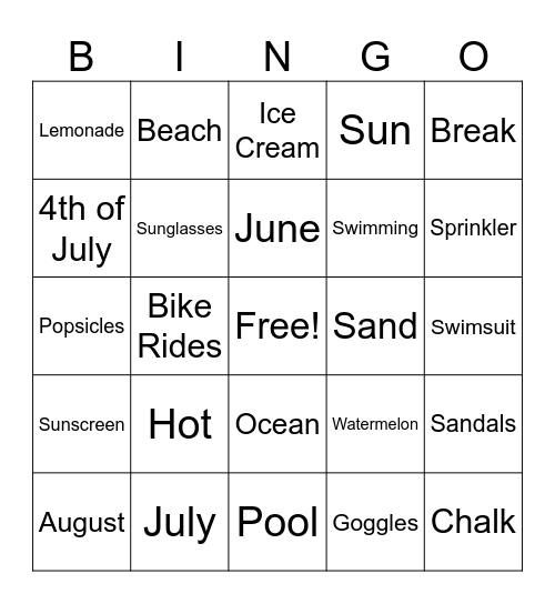 Summer Bingo Card