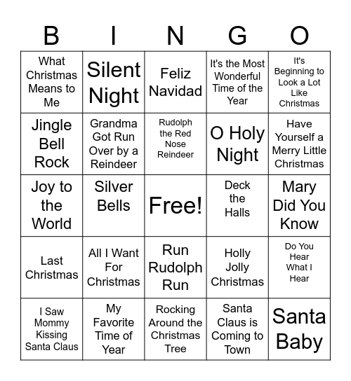 Christmas Music Bingo Card