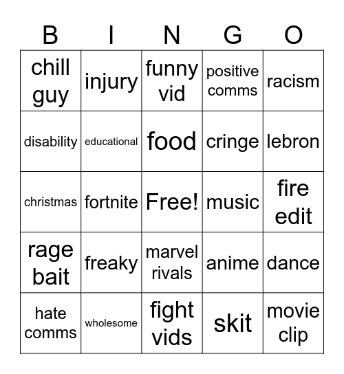 Untitled Bingo Card