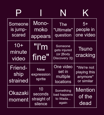 Tetro Danganronpa PINK BINGO - DAY 20 Bingo Card